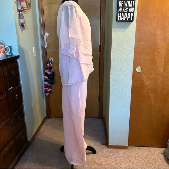 NWOT pink chiffon 2 piece semi formal pant suit Mother of the Bride size 12 - Picture 2 of 10